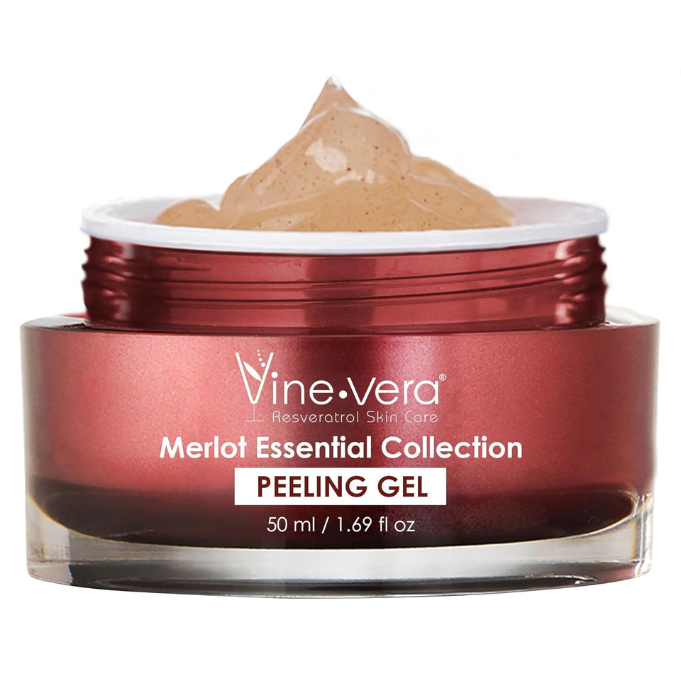 Vine Vera Merlot Peeling Gel - Face Scrub Peel To Gently Exfoliate Skin - Vine Vera Products For All Skin Types - Resveratrol Skin Care Products From The Vine Vera Collection - 50 Ml / 1.69 Fl Oz