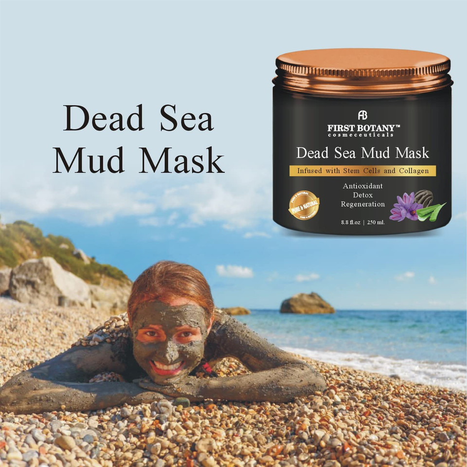 100% Natural Mineral-Infused Dead Sea Mud Mask 8.8 Oz W/ Stem Cells For Facial Treatment, Skin Cleanser, Pore Reducer, Anti Aging, Acne Treatment, Blackhead Remover, Cellulite & Natural Moisturizer
