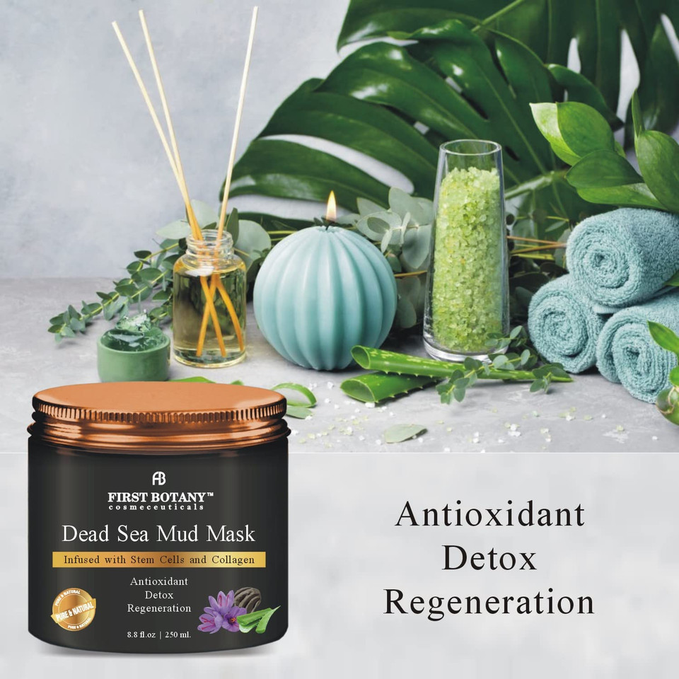 100% Natural Mineral-Infused Dead Sea Mud Mask 8.8 Oz W/ Stem Cells For Facial Treatment, Skin Cleanser, Pore Reducer, Anti Aging, Acne Treatment, Blackhead Remover, Cellulite & Natural Moisturizer