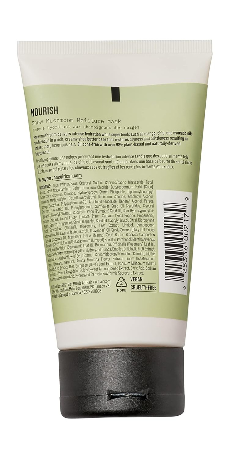 Ag Care Nourish Snow Mushroom Hair Mask With Avocado Oil - Deep Conditioner For Dry Damaged Hair, 5 Fl Oz Bottle