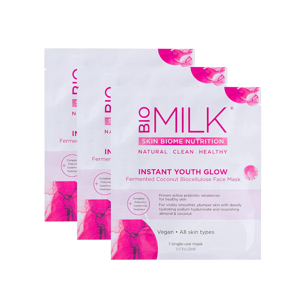 Bio Milk Instant Youth Glow Vegan Face Mask, 3 Pack, 100% Natural Prebiotics And Superfoods For Healthy Skin Nutrition.34 Fl Oz