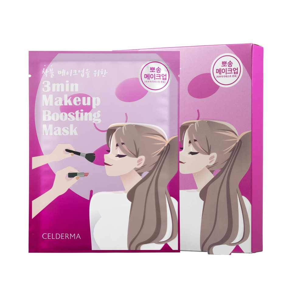 Celderma 3 Min Makeup Boosting Mask [10 Masks] K-Beauty Quick Morning Prep Sheet Mask Before Makeup, Korean Glowing Makeup Primer Base (Pink)Pink