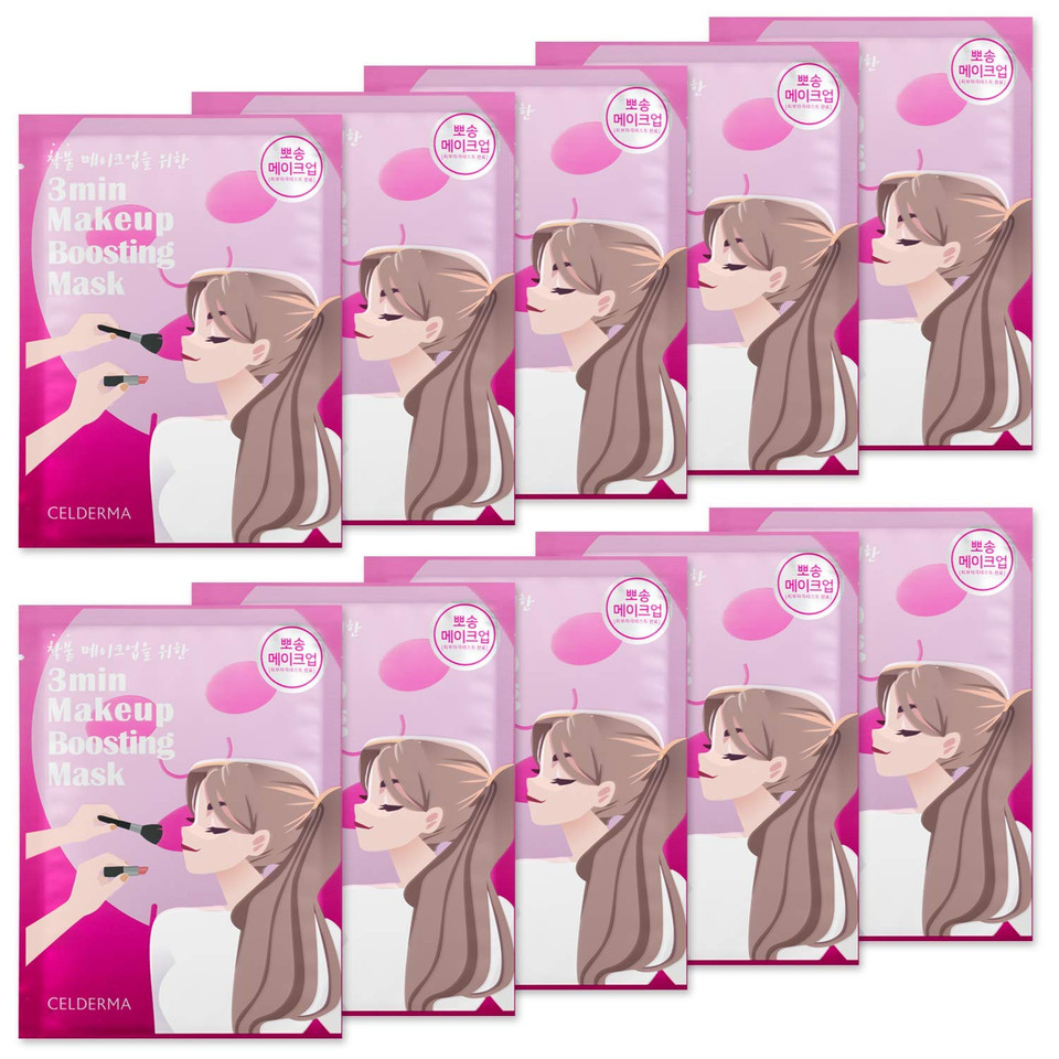 Celderma 3 Min Makeup Boosting Mask [10 Masks] K-Beauty Quick Morning Prep Sheet Mask Before Makeup, Korean Glowing Makeup Primer Base (Pink)Pink