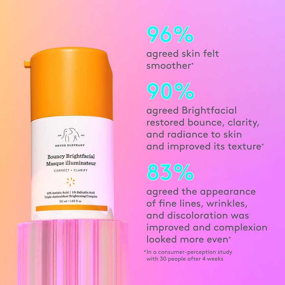 Drunk Elephant Bouncy Brightfacial Leave-On Face Mask With Azelaic Acid And Salicylic Acid To Correct And Clarify Skin (50Ml / 1.69 Fl Oz)