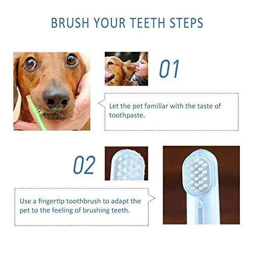 Dental Care Kit Set for Dogs & Puppies - Dual-Head Toothbrush, 2 Finger Brushes, and Mint-Flavored Toothpaste (100g) for Dogs and Puppies