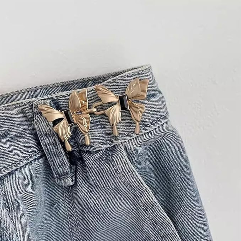 Butterfly Jeans Tight Buttons – Adjustable No-Sew Waist Tightener for Jeans and More 57mm, Metal (Packof2)