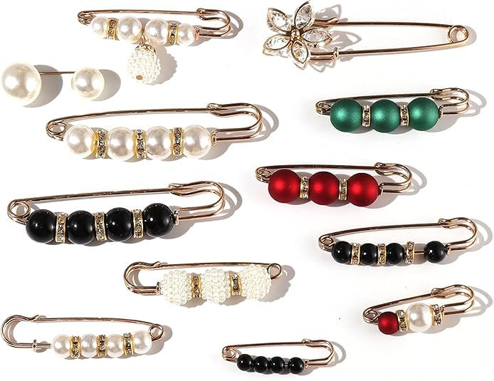 Fashion Pearl Brooch Set – Double Faux Pearl Safety Pins for Sweater Shawl Clip, Waist Pants Extender, Cardigan Pin Brooches