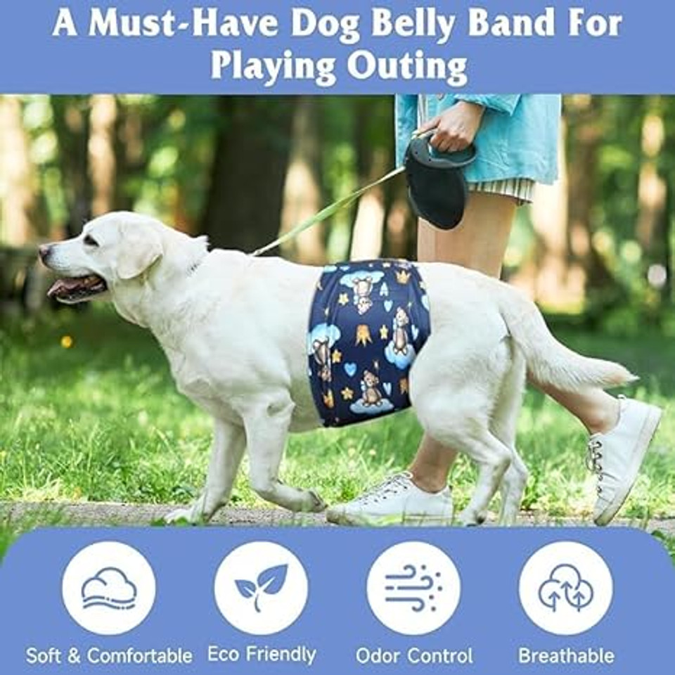 Reusable Male Dog Diapers – Washable Belly Bands for Small Dogs, Absorbent Wraps for Incontinence, Excitable Urination & Training (3-Pack)