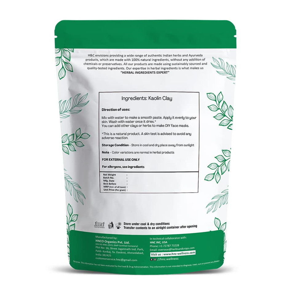 H&C Herbal Ingredients Expert H&C Kaolin Clay Powder - 227 Grams | For Acne, Blackheads Skin Face Mask