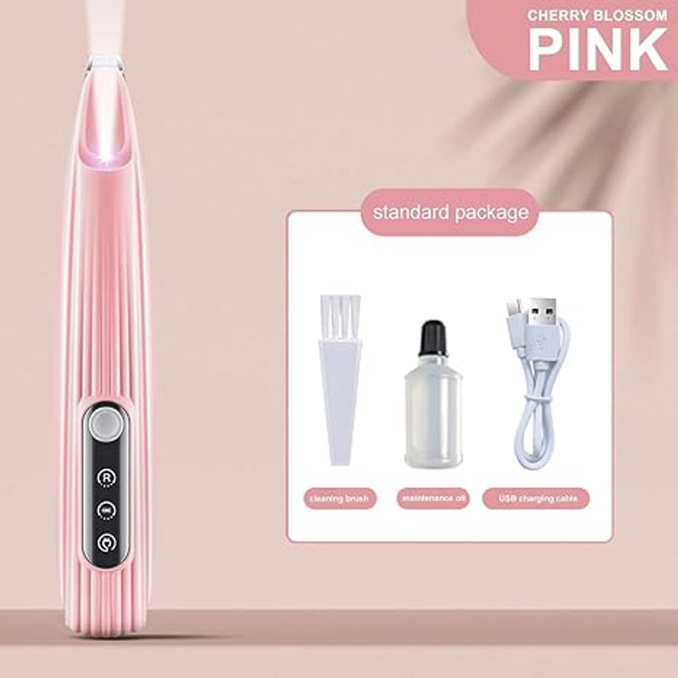 INFINIBYTE Dog & Cat Paw Trimmer - Rechargeable Micro Precision Pet Hair Trimmer With LED Light, Waterproof, Low Noise (Pink)