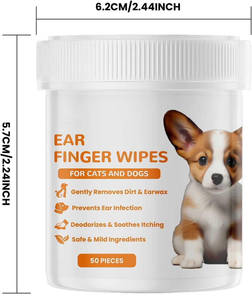 Pet Ear Finger Wipes – Aloe & Chamomile Finger‑Fit Ear Cleaner for Dogs, Cats & Small Animals (50pcs)