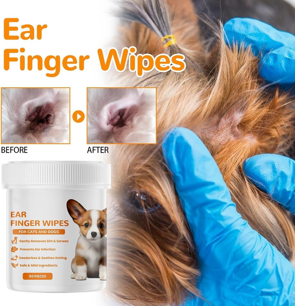 Pet Ear Finger Wipes – Aloe & Chamomile Finger‑Fit Ear Cleaner for Dogs, Cats & Small Animals (50pcs)