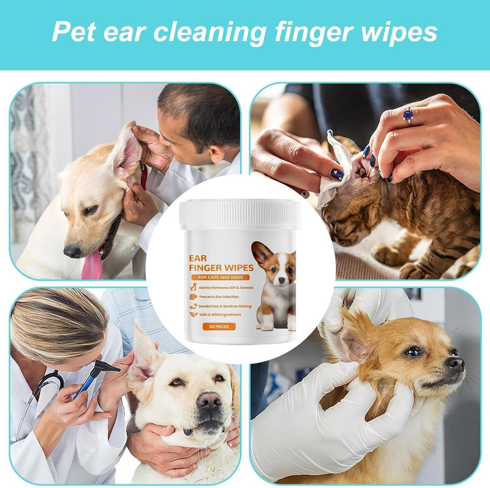 Pet Ear Finger Wipes – Aloe & Chamomile Finger‑Fit Ear Cleaner for Dogs, Cats & Small Animals (50pcs)