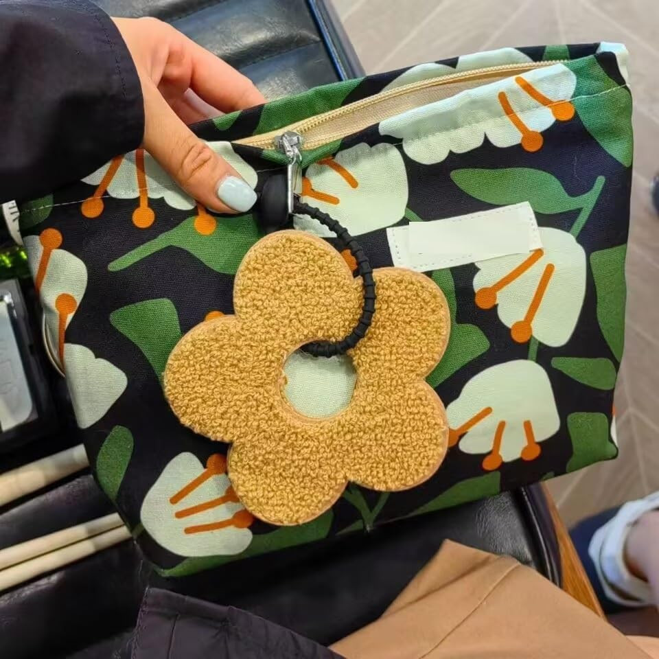 Floral Canvas Zipper Cosmetic Bag – Large Capacity Travel Makeup Storage Bag, Portable Designer Toiletry Organizer for Women