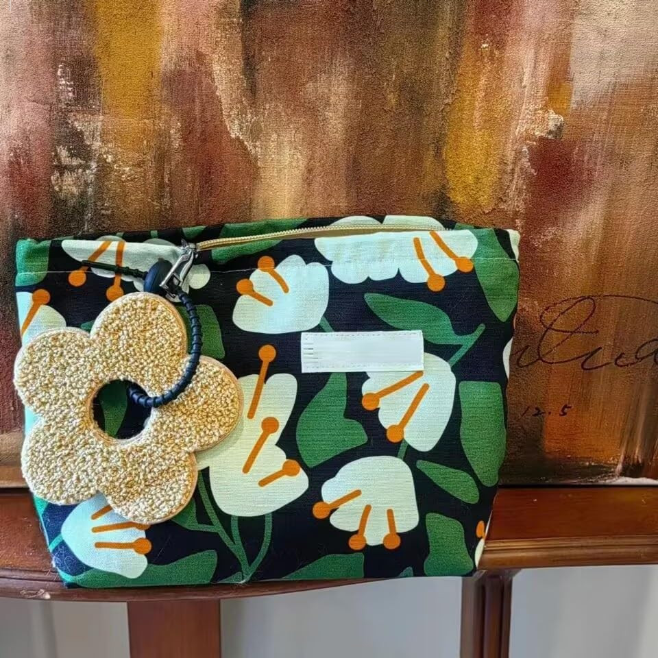 Floral Canvas Zipper Cosmetic Bag – Large Capacity Travel Makeup Storage Bag, Portable Designer Toiletry Organizer for Women