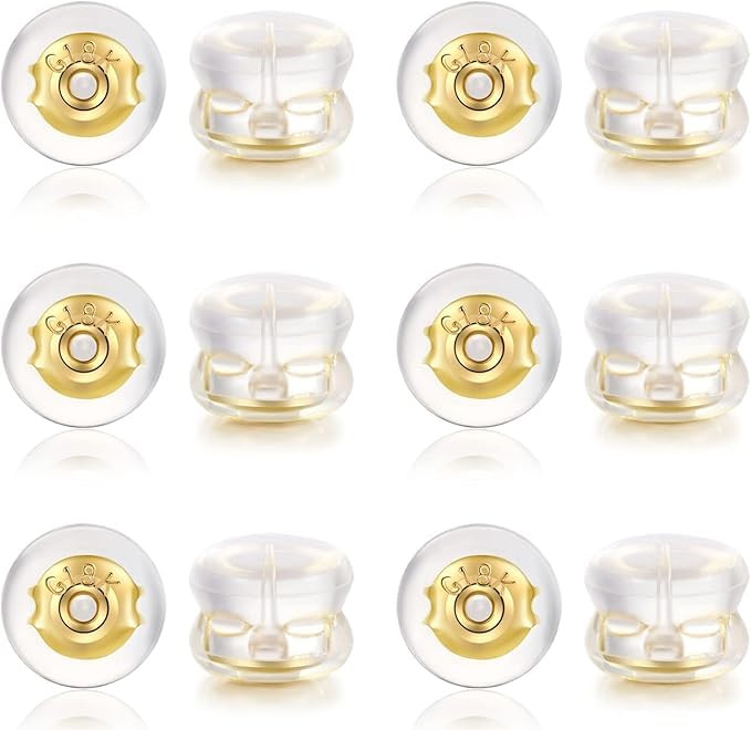 Clear silicone earring backs – hypoallergenic, soft stoppers for studs and heavy earrings (6 pairs).