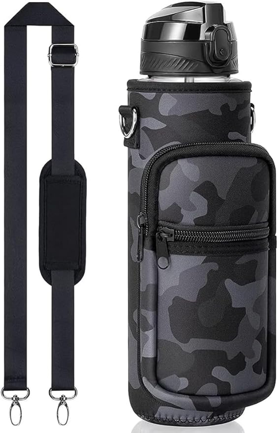 2-pocket water bottle sling bag – crossbody carrier for walking, hiking, travel, and camping.