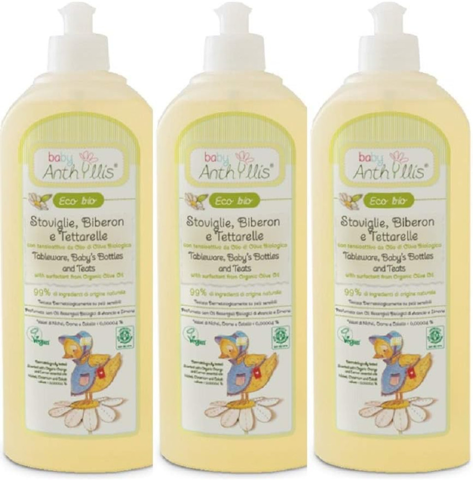 Anthyllis Baby Bottle, Teat, Plate Wash, Certified Organic Vegan, Dermatology Tested, Scented with Organic Orange and Lemon Essential Oils (2 Bottle Pack)
