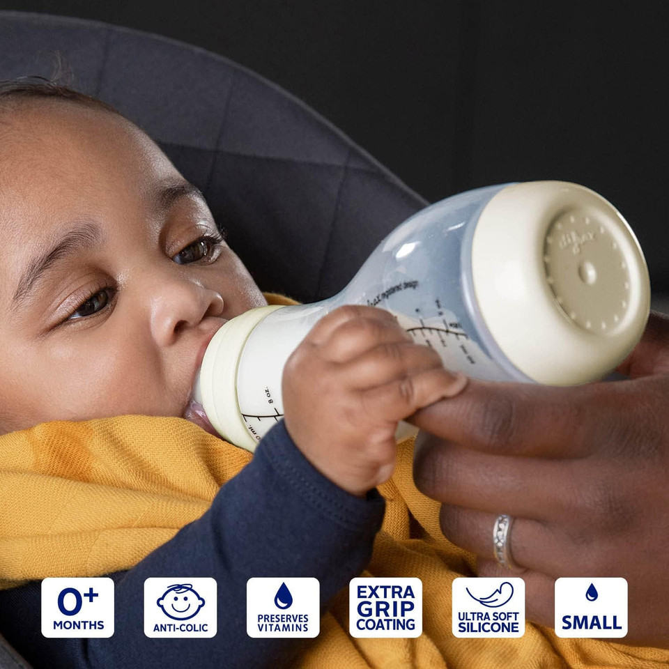 Difrax Natural Pure Baby Bottle Set for Newborns 250 ml, 2 x Drinking Bottles S Popcorn Cream/Beige, Anti-Colic System, Unisex, White