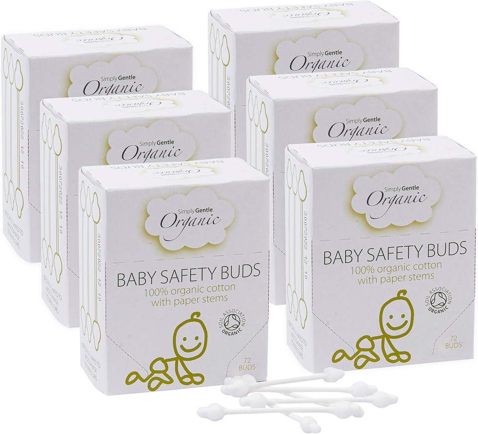 Simply Gentle Organic, Baby Safety Buds - Eco-Friendly & Biodegradable Buds, 100% Organic Cotton & FSC Paper Stems - Soft & Hypoallergenic, Suitable for Newborns - 72 Buds (Pack of 3)