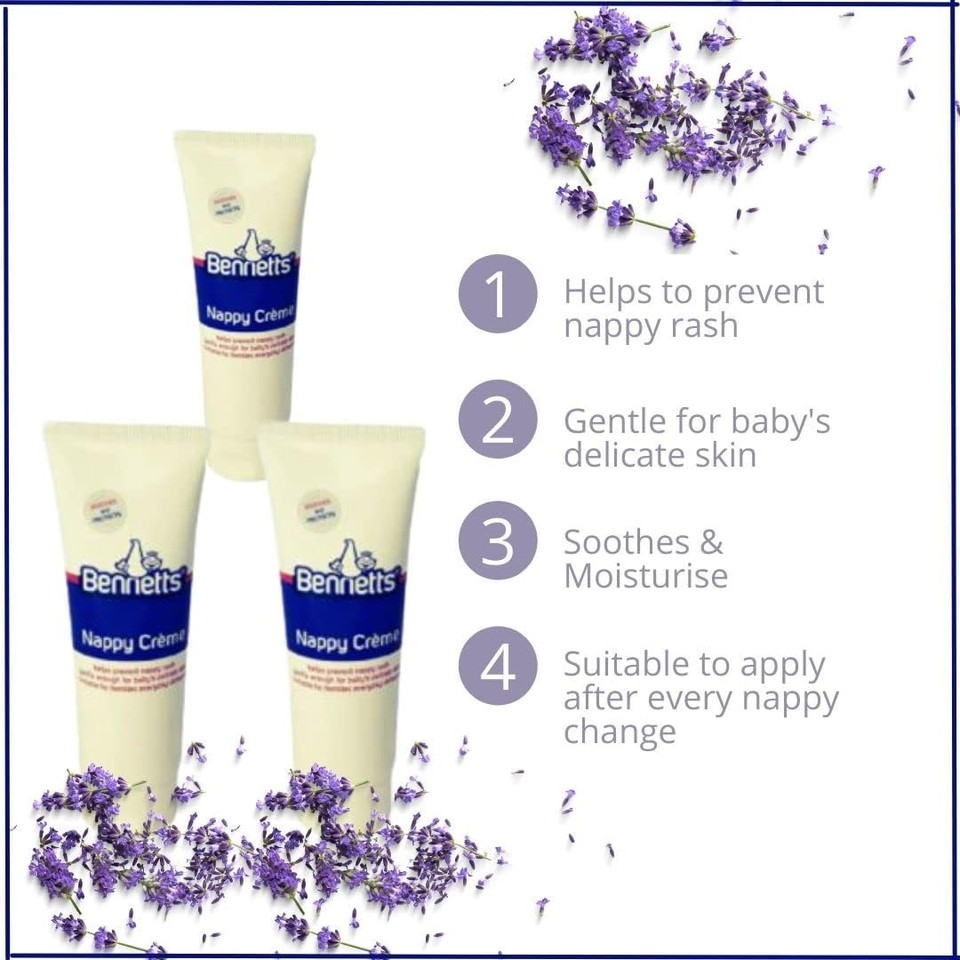 Bennetts Nappy Cream -Helps to prevent nappy rash and protect babys delicate skin-Gentle enough to use from birth, 75 ml, Pack of 3