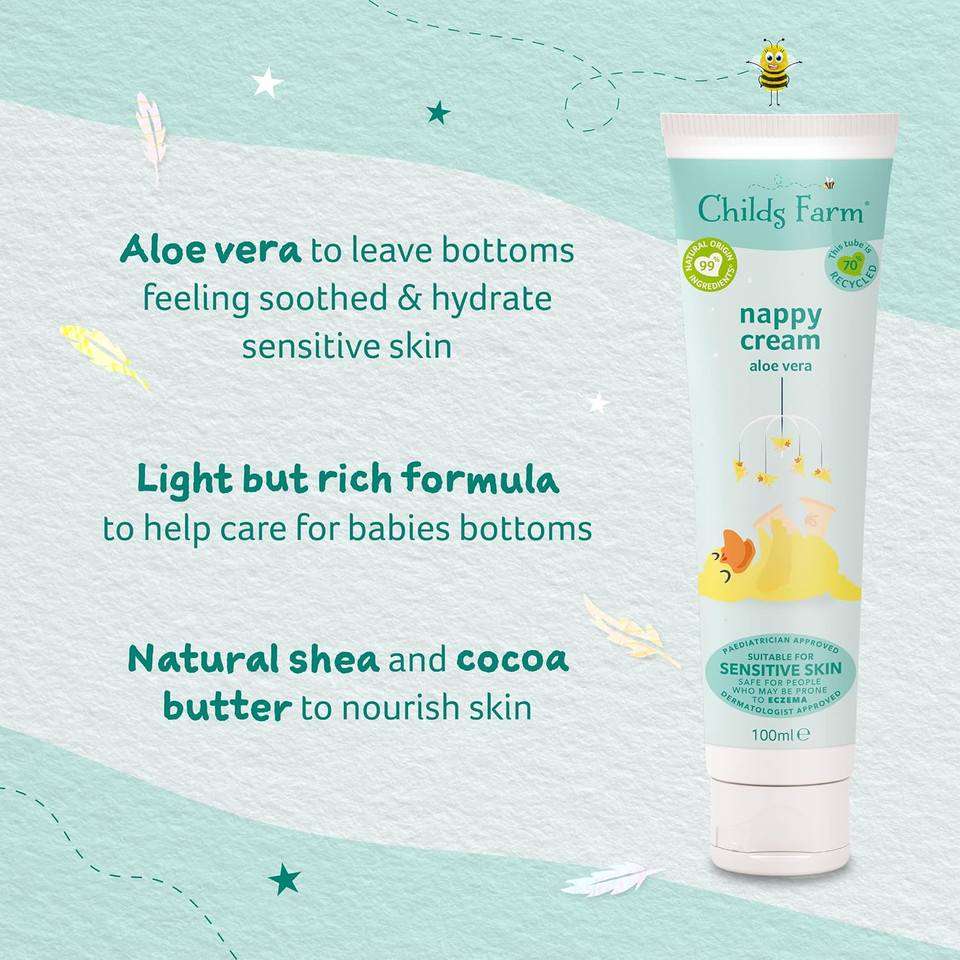 Childs Farm | Baby Nappy Cream 100ml | Aloe Vera | Suitable for Newborns with Dry, Sensitive & Eczema-prone Skin (Pack of 2)