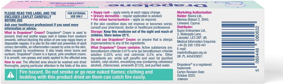 Drapolene® Cream 100g Tube | Prevents and Treats Nappy Rash | Soothes and Protects Baby's Bottom from Newborn Onwards