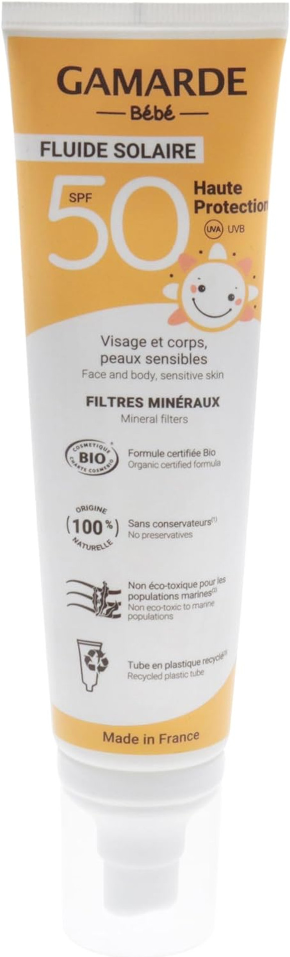 Bebe Face and Body Sensitive Skin Sun Fluid SPF 50 by Gamarde for Kids - 3.38 oz Sunscreen