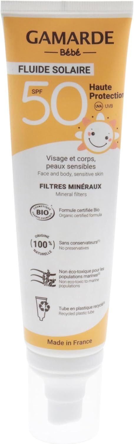 Bebe Face and Body Sensitive Skin Sun Fluid SPF 50 by Gamarde for Kids - 3.38 oz Sunscreen