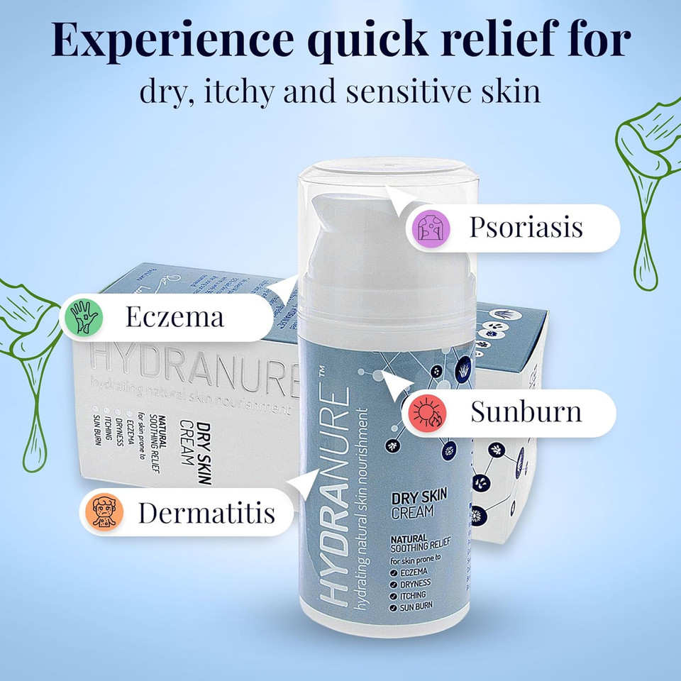 HydraNure Natural Organic Eczema Cream & Treatment for Babies & Adults-Cools Soothes Repairs & Protects Baby's Skin by Parents for Baby Eczema & Dry Itchy Skin Adult Eczema Psoriasis Sunburn (40ml)