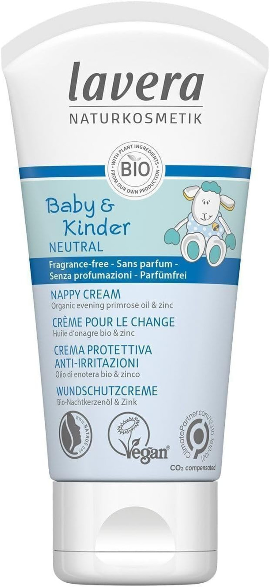 lavera Baby & Kids Neutral Nappy Cream - Calming Cream with organic evening primrose oil & Zinc - gentle cream to calm, soothe and protect baby's bottom - vegan - organic (1 x 50 ml)