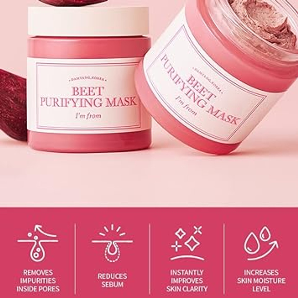 Iã¢ÂM From Beet Purifying Mask, Deep Moisturizing Wash-Off Clay Mask,1.5% Red Beet Enzyme, Clean The Pores And Control Sebum, Soothing Effect For Dry, Dull, Sensitive Skin - 3.88Oz (110G)