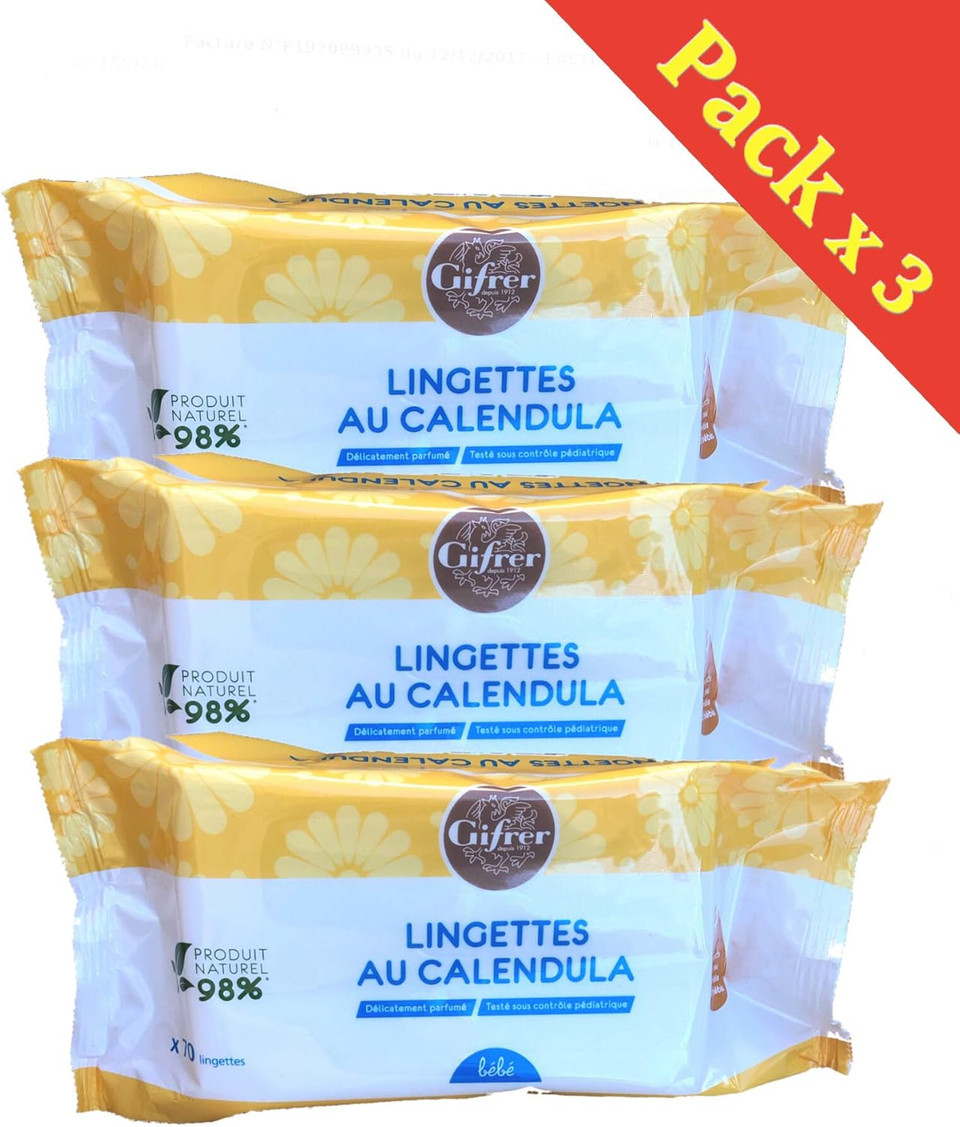 Gifrer CALENDULA Cleaning Wipes - 3 Packs of 70 Wipes (3C)
