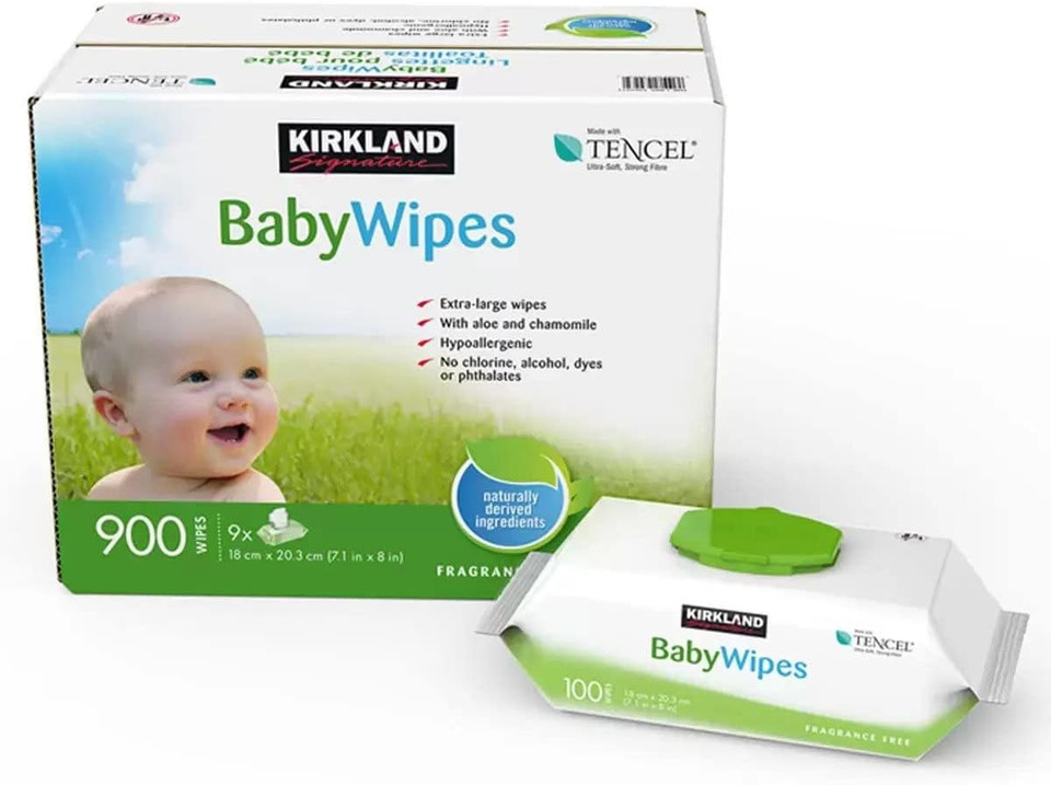 Kirkland Signature Tencel Baby Wipes - Pack of 9 x 100 Wipes