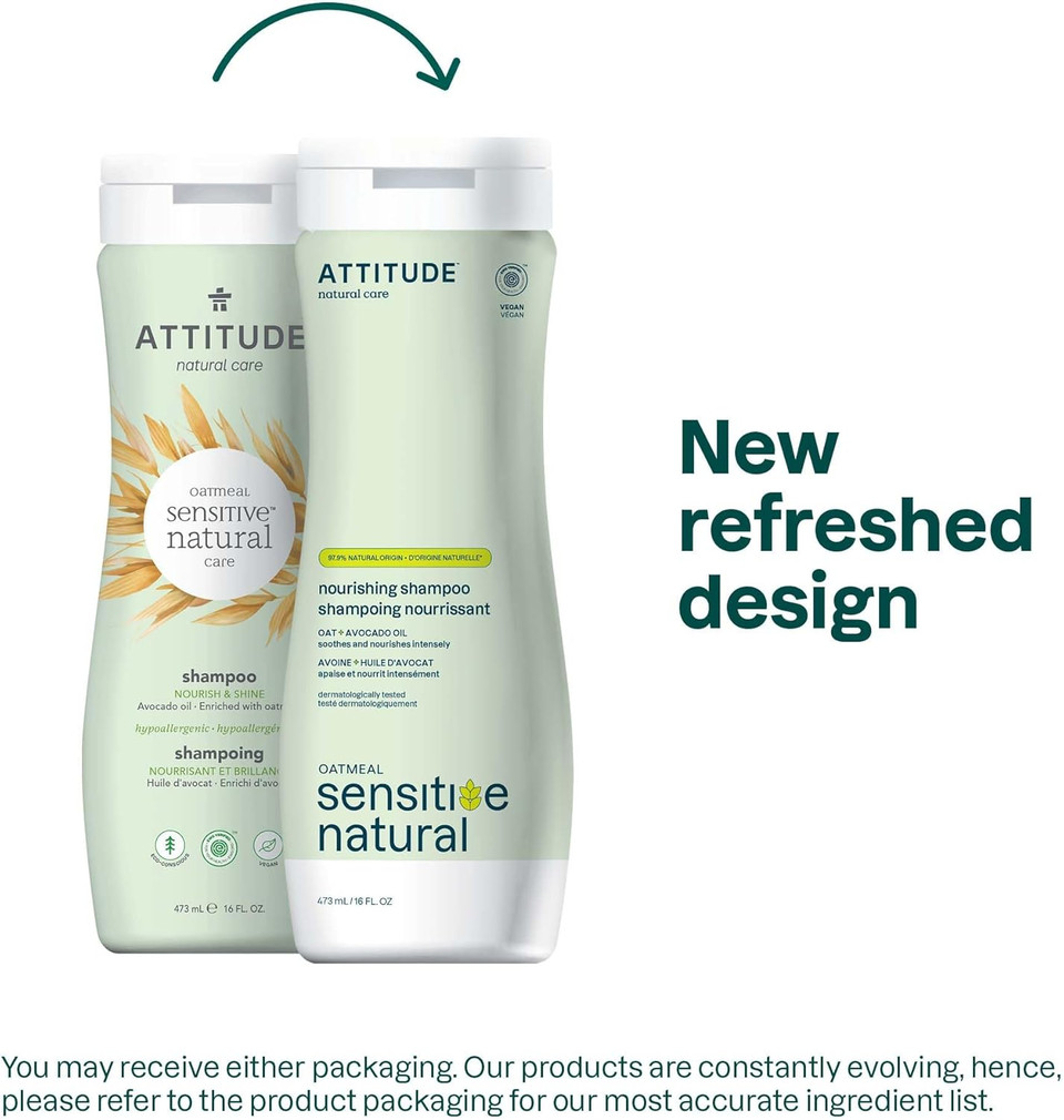ATTITUDE Nourishing Hair Shampoo for Sensitive Dry Scalp, EWG Verified, Soothing Oat, Dry and Damaged Hair, Naturally Derived Ingredients, Vegan and Plant-Based, 473 mL