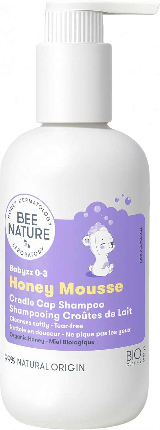 Bee Nature - Organic Baby Shampoo - Honey Mousse - Cradle Cap Treatment - Tear-Free - 99.3% Natural - Suitable for Newborns Toddlers with Dry, Sensitive, Itchy, Eczema Scalp - Pack of 2(2 x 200ml)