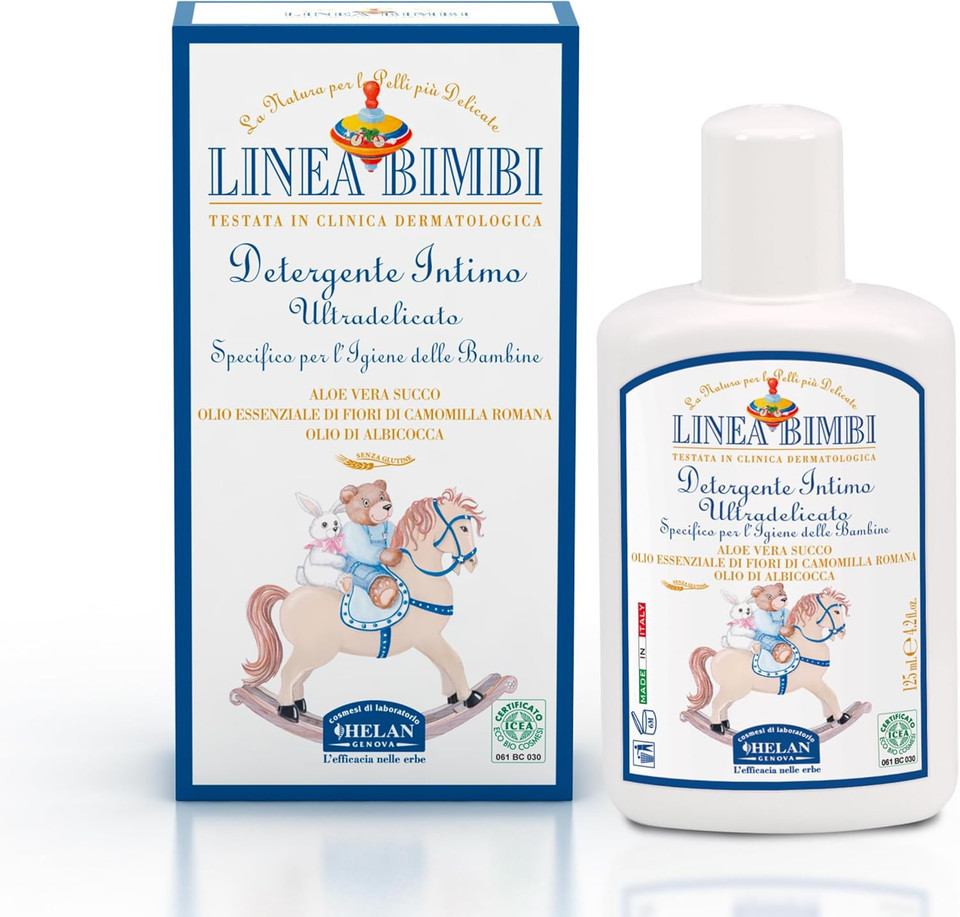 Helan, Linea Bimbi Bio - Intimate Wash for Girls with Aloe Vera, Apricot & Chamomile Essential Oils, Microbiologically Tested for Intimate Hygiene, Gentle Baby Intimate Cleanser, Made in Italy, 125 ml Helan, Linea Bimbi Bio - Intimate Wash for Girls with Aloe Vera, Apricot & Chamomile Essential Oils, Microbiologically Tested for Intimate Hygiene, Gentle Baby Intimate Cleanser, Made in Italy, 125 ml