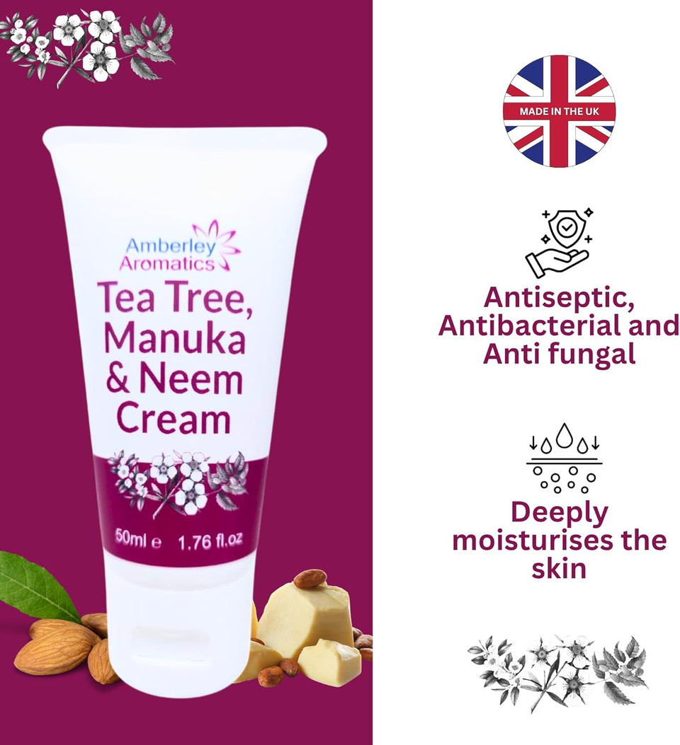 Tea Tree, Manuka & Neem Cream 350ml - Antibacterial, Anti-fungal, Antiseptic, Anti-Itch, Dry, Chapped & Cracked Skin, Eczema, Psoriasis, Jock Itch, Fungal infections. Fast Effective Relief
