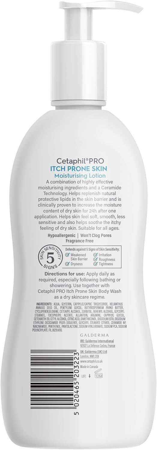 Cetaphil PRO Body Moisturiser, 295 ml, Moisturising Lotion For Itch Prone and Eczema Prone Skin, With Niacinamide and Shea Butter, Vegan Friendly