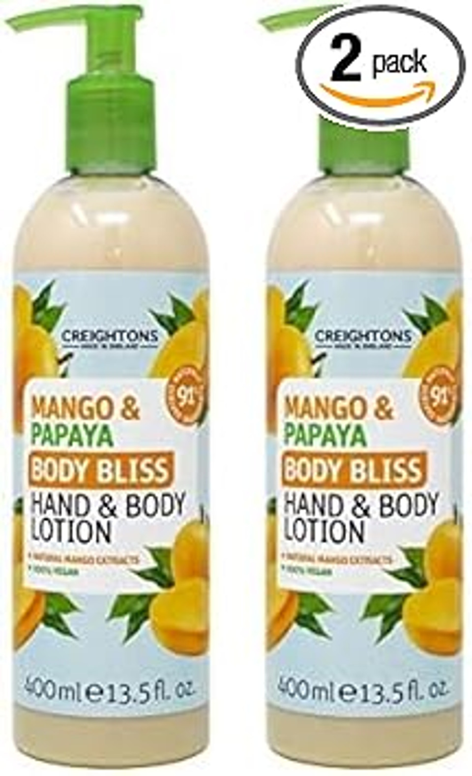 Creightons Body Bliss Vanilla And Macadamia Hand And Body Lotion (400ml) - Natural Vanilla Extract. 91% Naturally Derived Ingredients. 100% Vegan & Cruelty Free (Pack of 2)