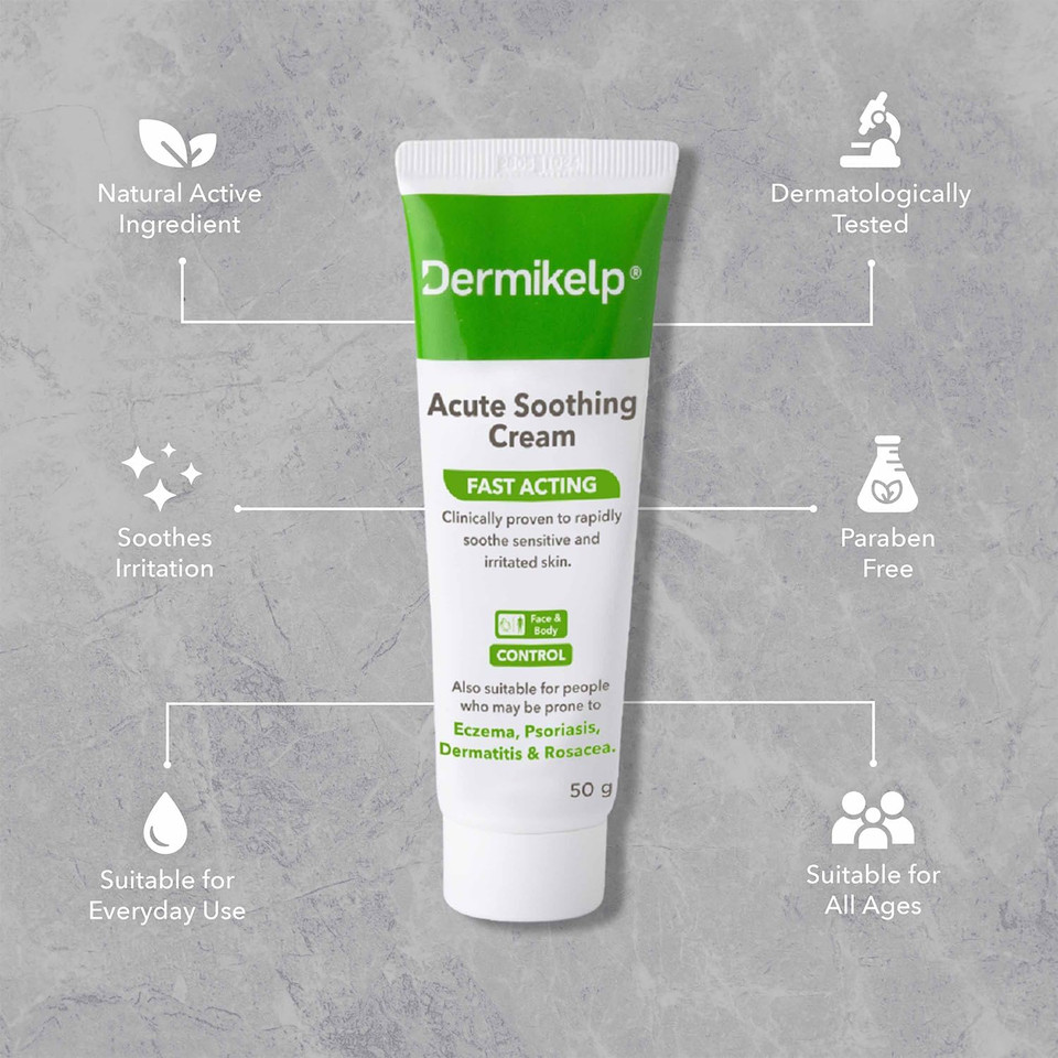 Dermikelp® Acute Soothing Cream  Fast-Acting Care for Sensitive, Itchy Skin  Improves the Appearance of Redness  Dermatologist-Tested with Natural Active Ingredient