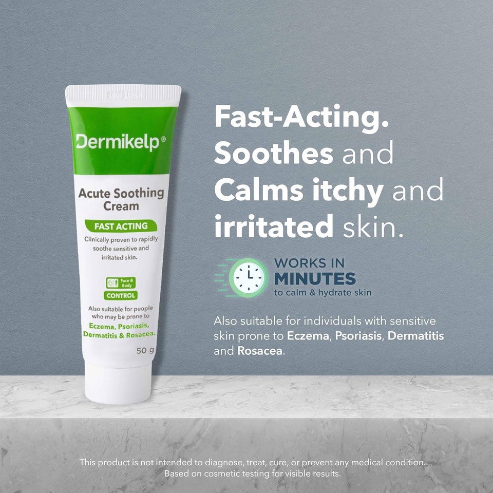 Dermikelp® Acute Soothing Cream  Fast-Acting Care for Sensitive, Itchy Skin  Improves the Appearance of Redness  Dermatologist-Tested with Natural Active Ingredient