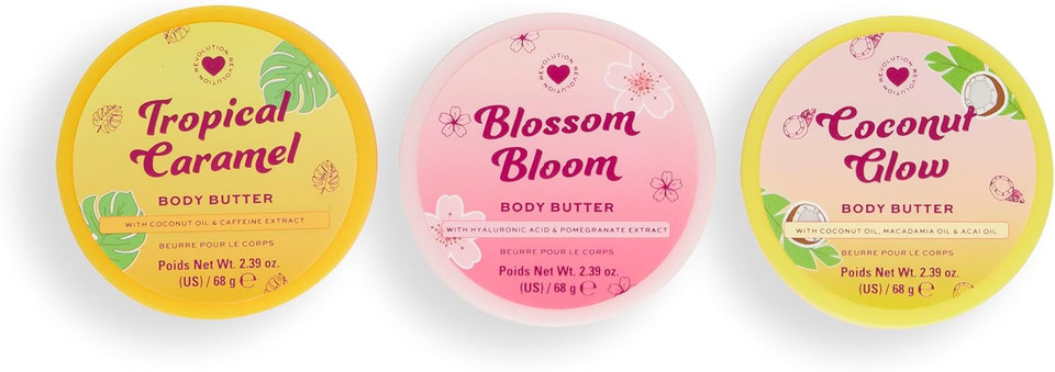 I Heart Revolution, Tropical Trip Body Cream Trio, Ultra Moisturising Body Lotion For Soft Skin, Three Summer Scents, Vegan & Cruelty-Free