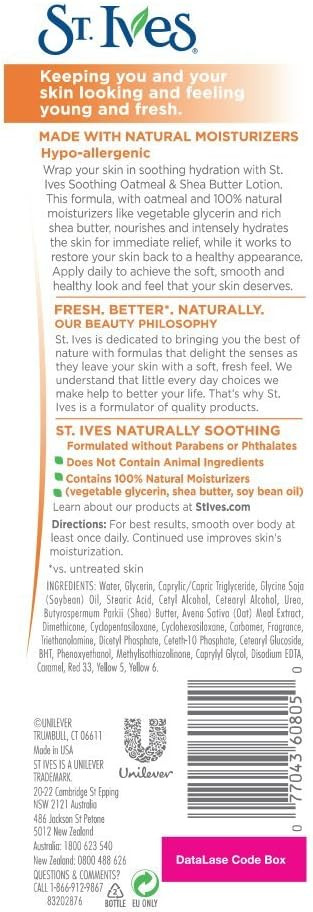 St. Ives Nourish & Soothe, Oatmeal & Shea Butter Body Lotion 21 Fl Oz