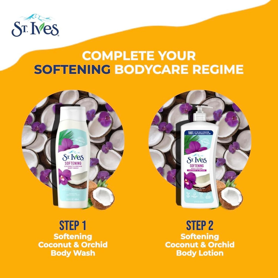 St. Ives Softening Hand & Body Lotion Moisturiser for Dry Skin Coconut & Orchid Made with 100% Natural Moisturisers 21 oz / 621ml