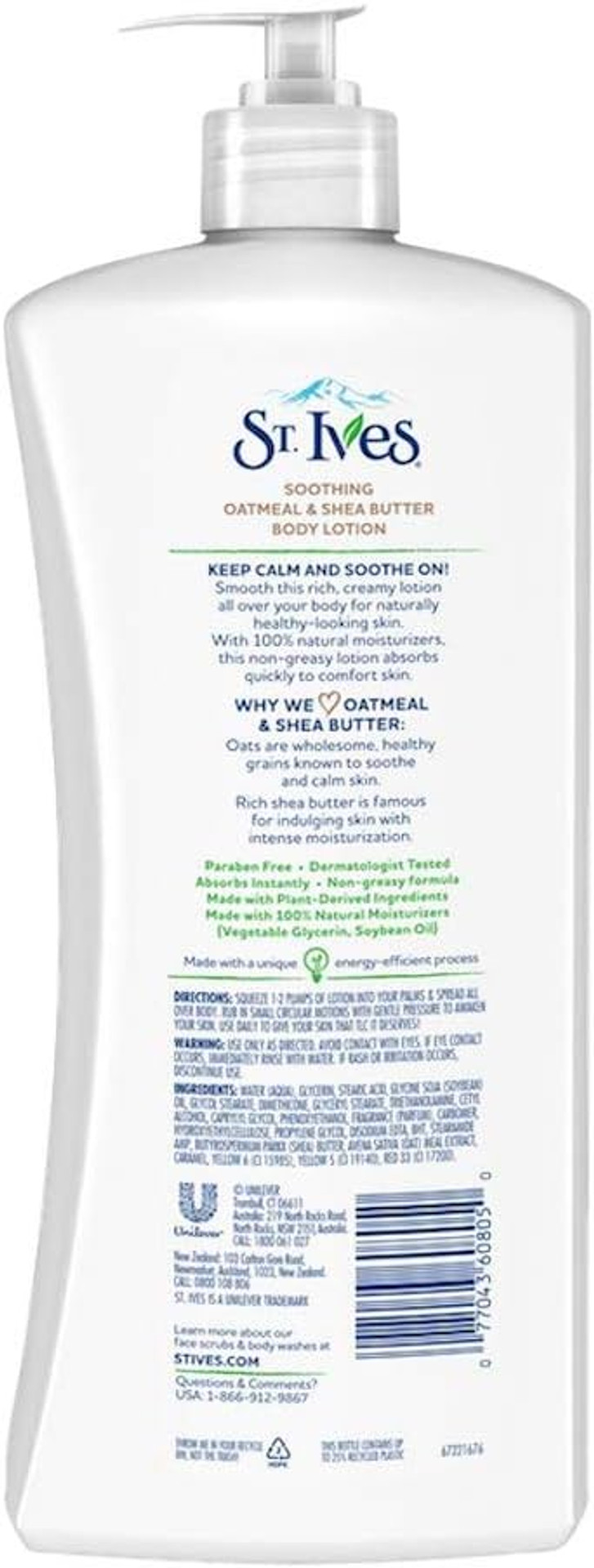 ST. Ives Soothing Hand and Body Lotion Moisturiser for Dry Skin Oatmeal and Shea Butter Made with 100 Percent Natural Moisturisers 21 oz, 621ml