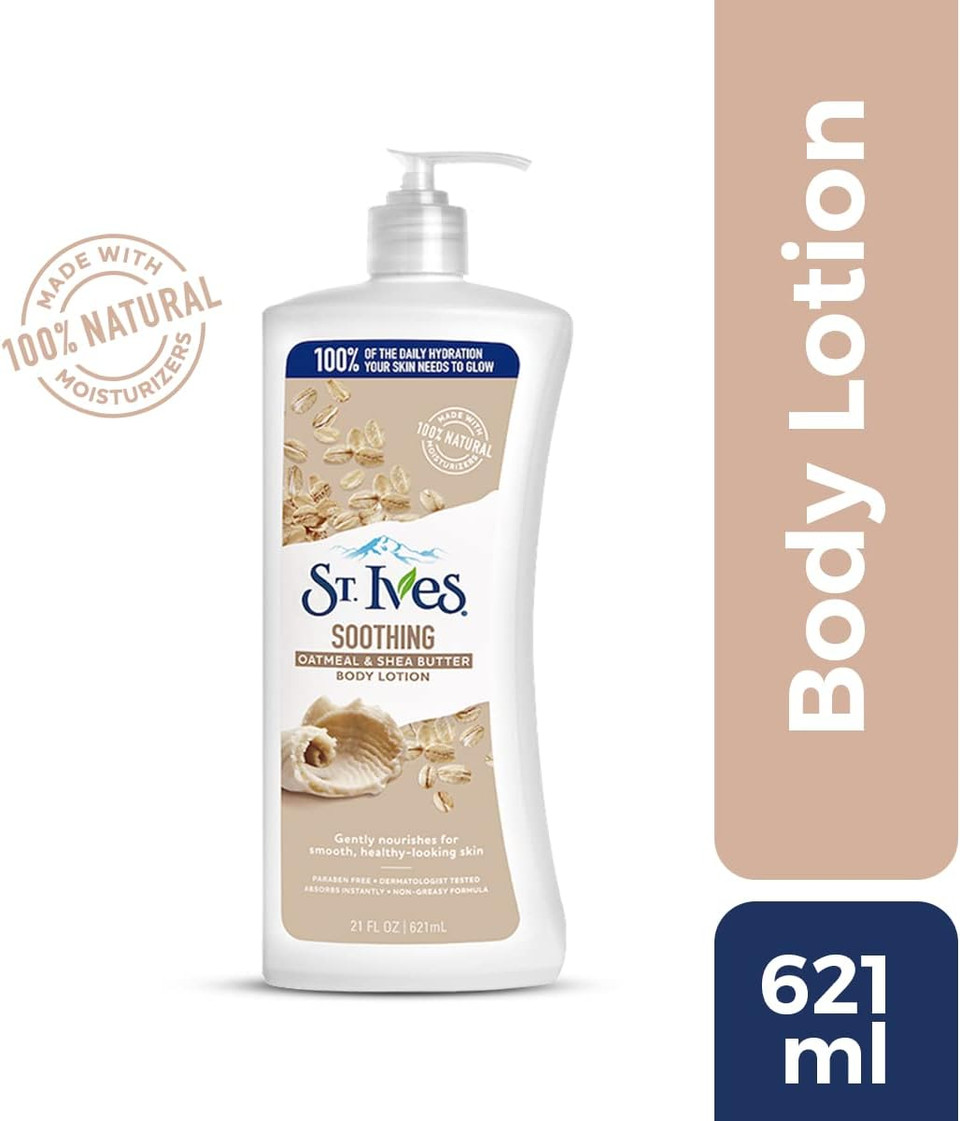 ST. Ives Soothing Hand and Body Lotion Moisturiser for Dry Skin Oatmeal and Shea Butter Made with 100 Percent Natural Moisturisers 21 oz, 621ml