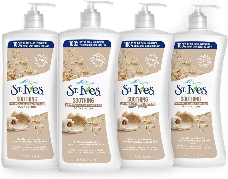 St. Ives Soothing Hand and Body Lotion Moisturiser for Dry Skin Oatmeal and Shea Butter Made with 100 percent Natural Moisturizers 21 oz, Pack of 4