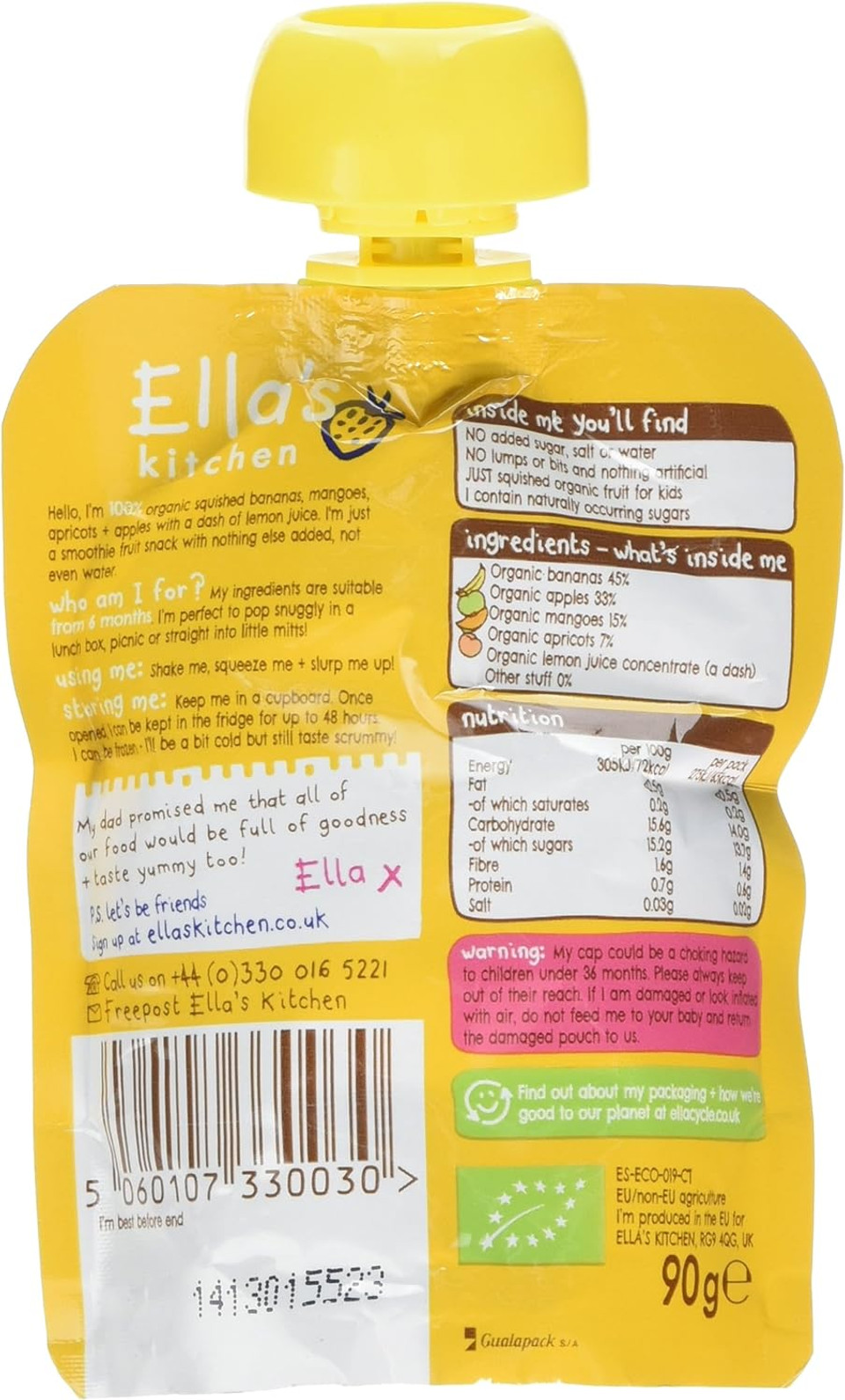 Ella's Kitchen Organic Yellow Smoothie Fruit Pouch, 90g