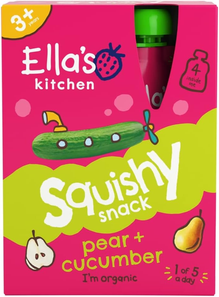 Ella's Kitchen Squishy Snack Pear + Cucumber 3+ Years 4 x 100g
